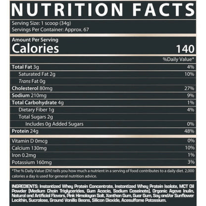 Nutrition facts for Nutrex 100% Whey Protein - Vanilla