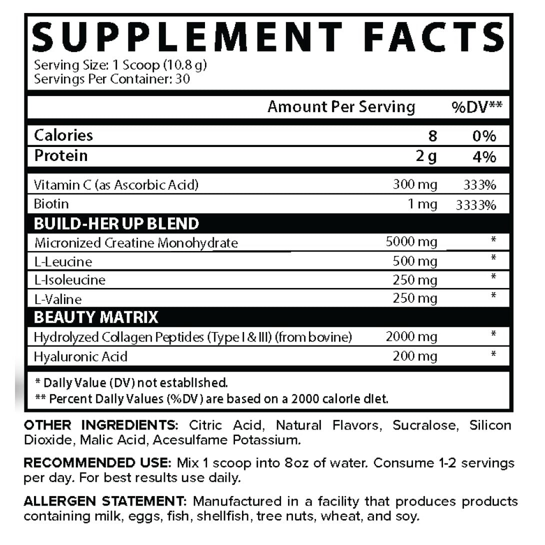 Nutrition facts for Nutrex Creatine For Women + Collagen + BCAAs - Peach Mango