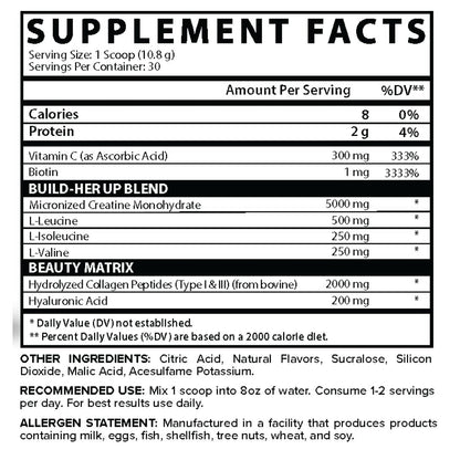 Nutrition facts for Nutrex Creatine For Women + Collagen + BCAAs - Peach Mango