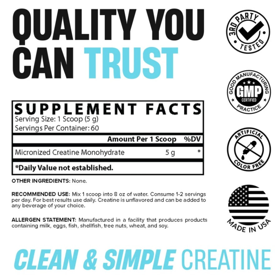 Nutrition facts for Nutrex Creatine Monohydrate 300g (60 Servings) - Unflavored