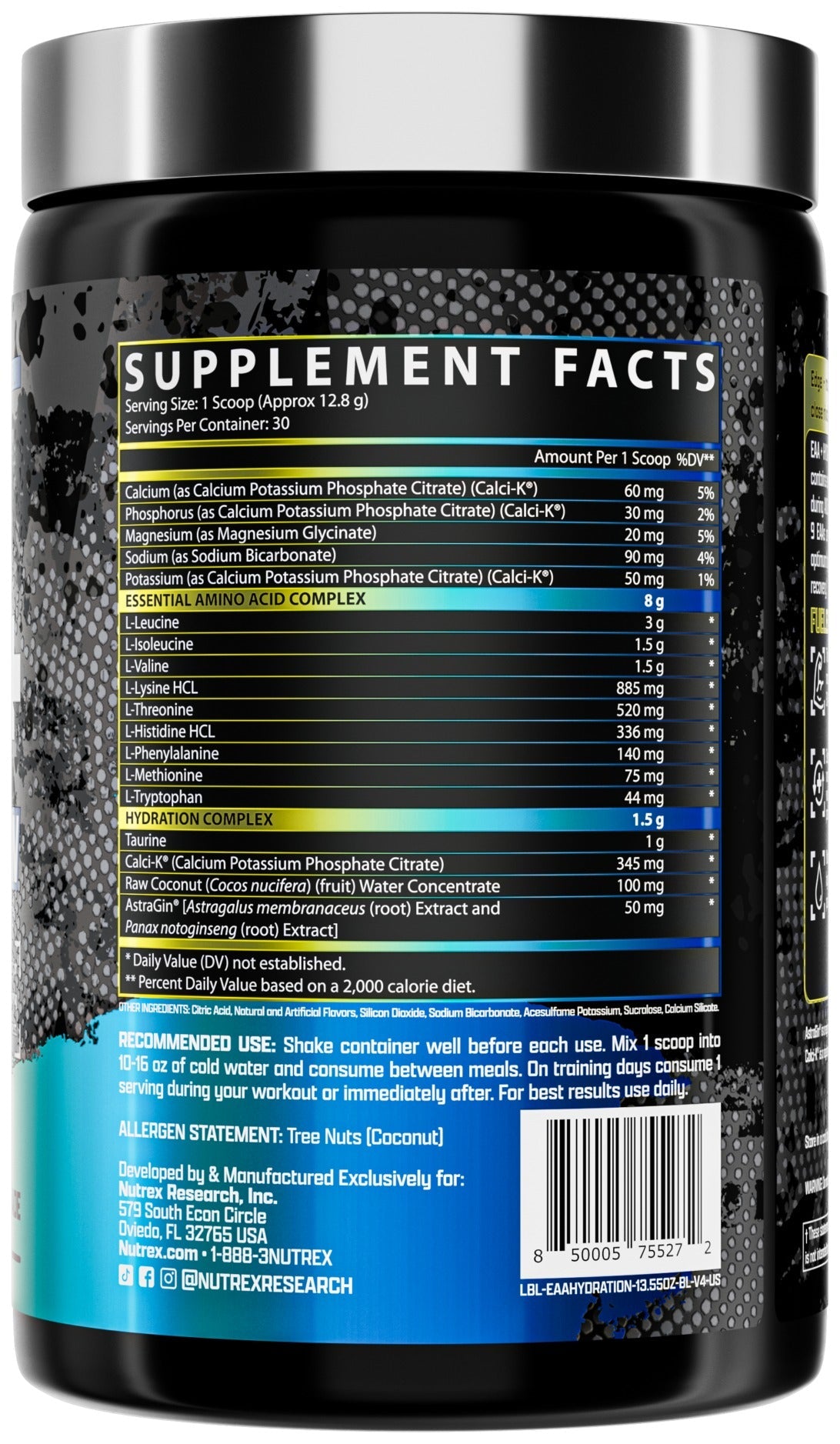 Nutrition facts for Nutrex EAA+ Hydration - Blueberry Lemonade
