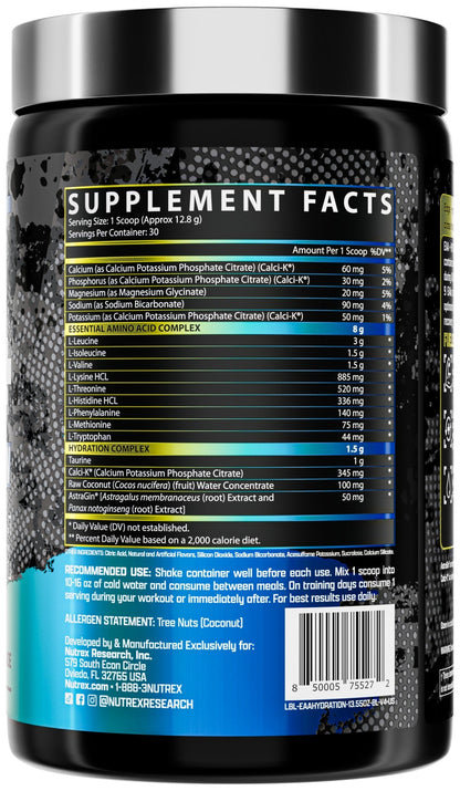 Nutrition facts for Nutrex EAA+ Hydration - Blueberry Lemonade