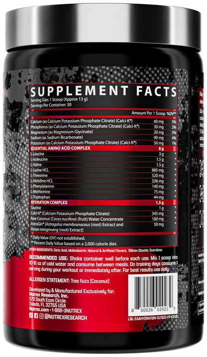 Nutrition facts for Nutrex EAA+ Hydration - Fruit Punch