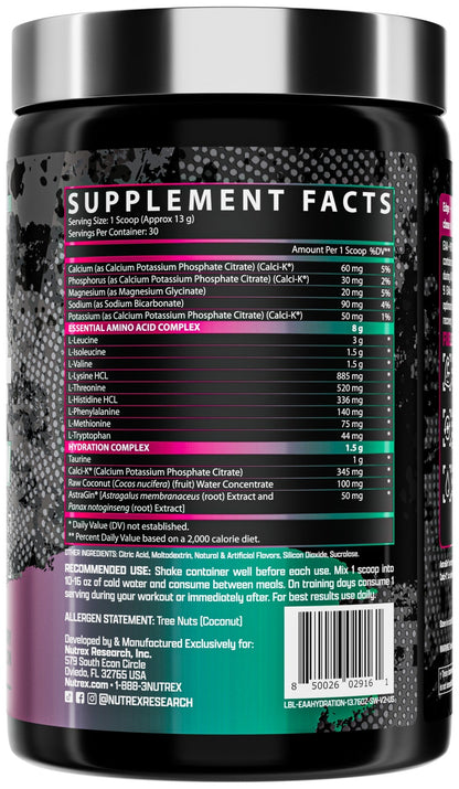 Nutrition facts for Nutrex EAA+ Hydration - Strawberry Watermelon