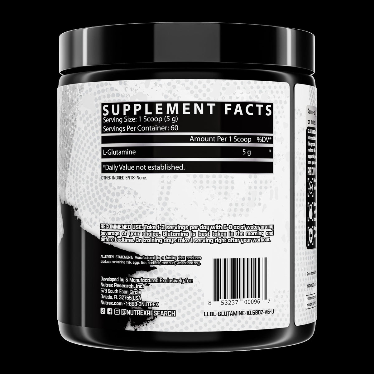 Nutrition facts for Nutrex Glutamine Pure 300g - Unflavored