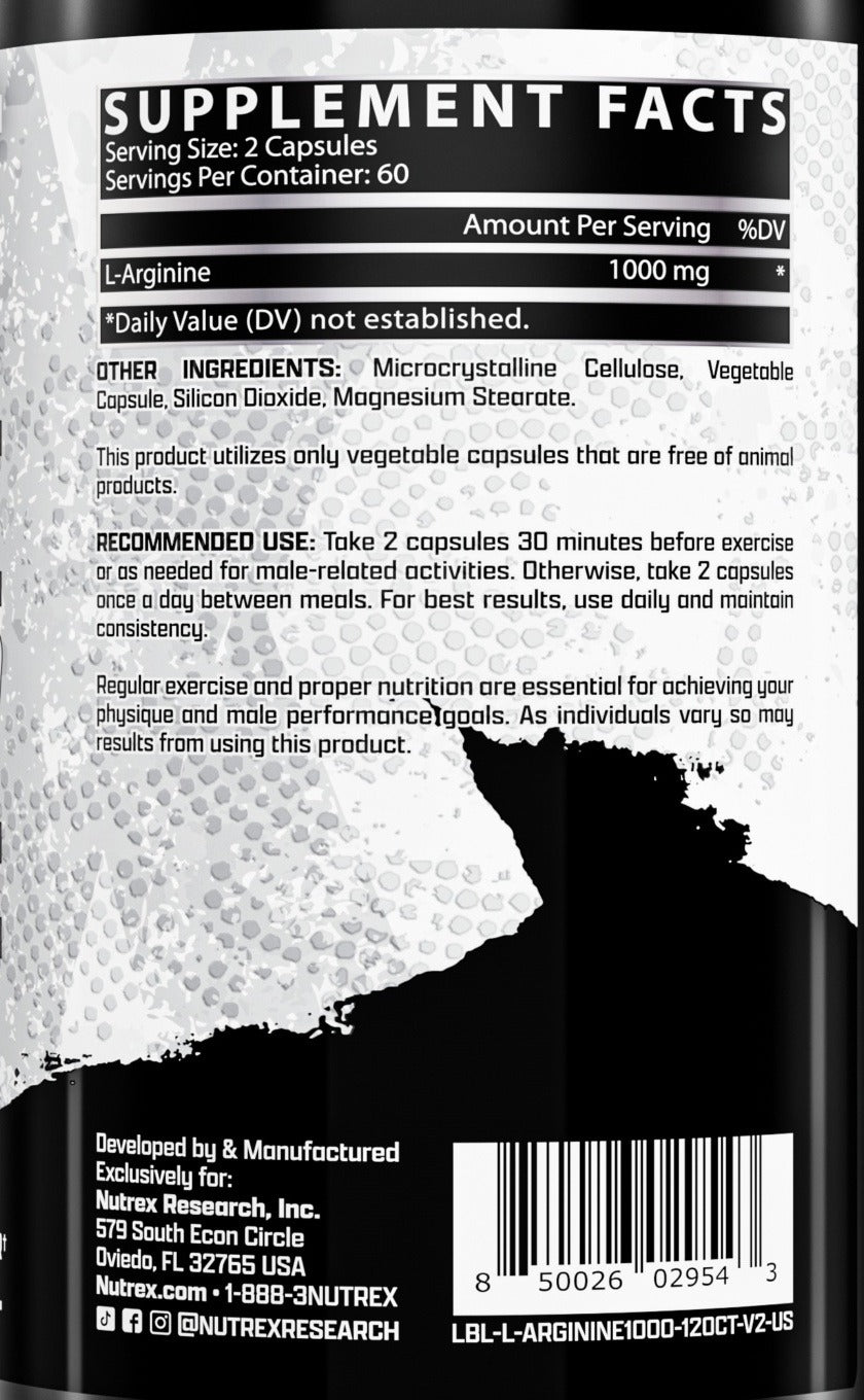 Nutrition facts for Nutrex L-Arginine 1000 (120 tabs)