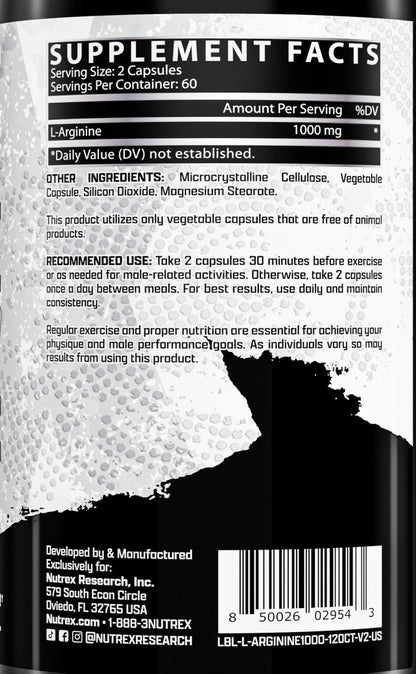 Nutrition facts for Nutrex L-Arginine 1000 (120 tabs)