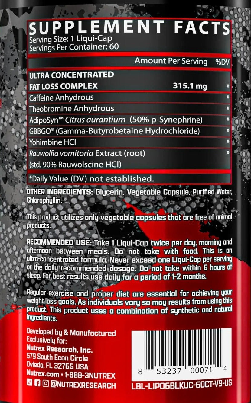 Nutrition facts for Nutrex Lipo-6 Black Ultra Concentrate 60 caps