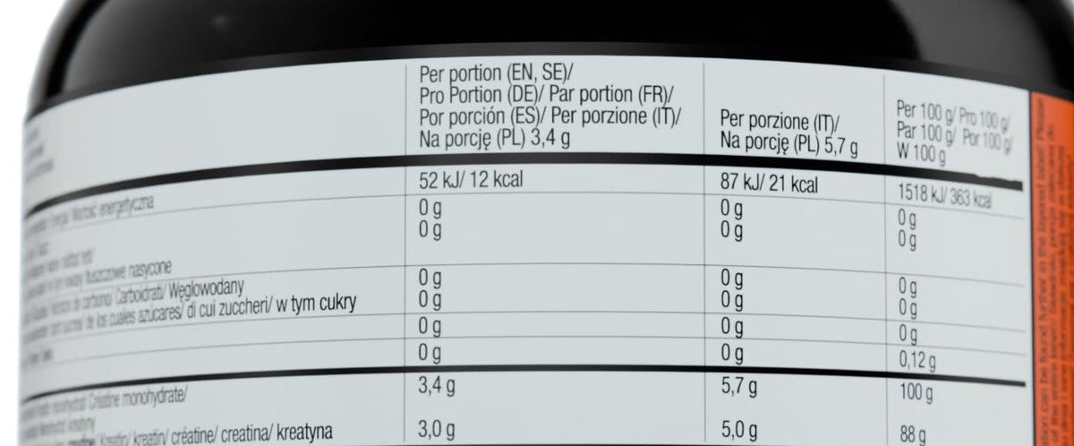 Nutrition facts for Olimp Sport Nutrition Creatine Monohydrate 250g/550g