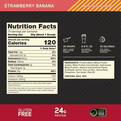 Nutrition facts for Optimum Nutrition 100% WHEY GOLD STANDARD - Strawberry Banana