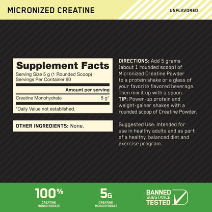 Nutrition facts for Optimum Nutrition ON Micronized Creatine Monohydrate - Unflavored