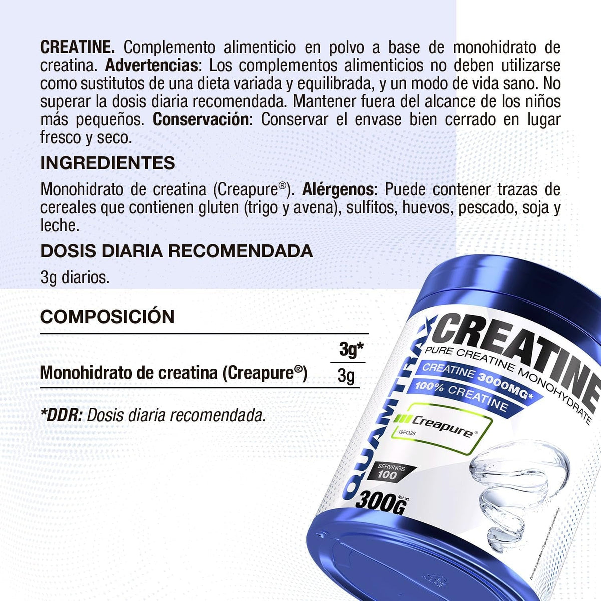 Nutrition facts for Quamtrax 100% Pure Creatine Monohydrate - Unflavored