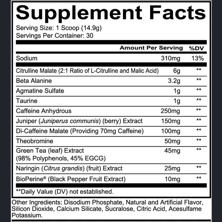 Nutrition facts for Redcon1 TOTAL WAR Preworkout - Baja Bomb