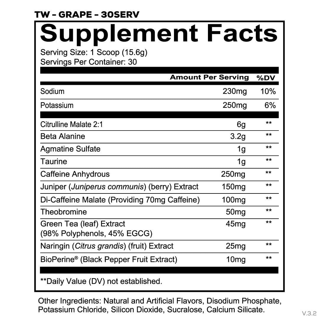 Nutrition facts for Redcon1 TOTAL WAR Preworkout - Grape