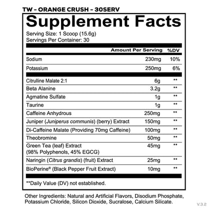 Nutrition facts for Redcon1 TOTAL WAR Preworkout - Orange Crush