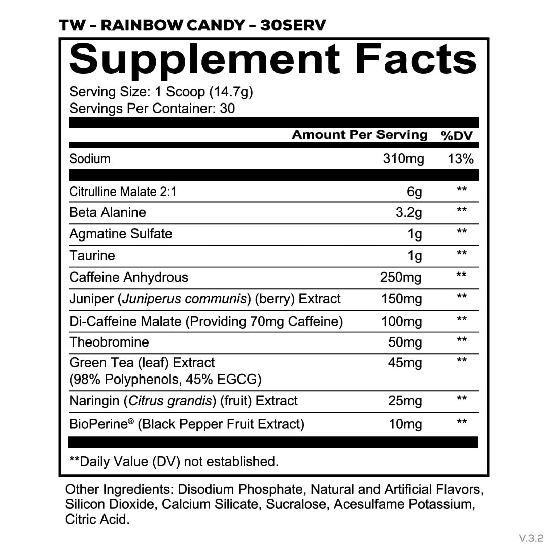 Nutrition facts for Redcon1 TOTAL WAR Preworkout - Rainbow Candy
