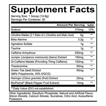 Nutrition facts for Redcon1 TOTAL WAR Preworkout - Sour Gummy