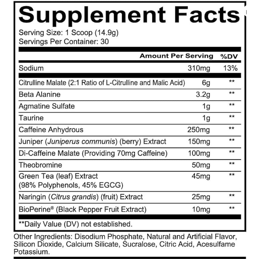 Nutrition facts for Redcon1 TOTAL WAR Preworkout - Watermelon