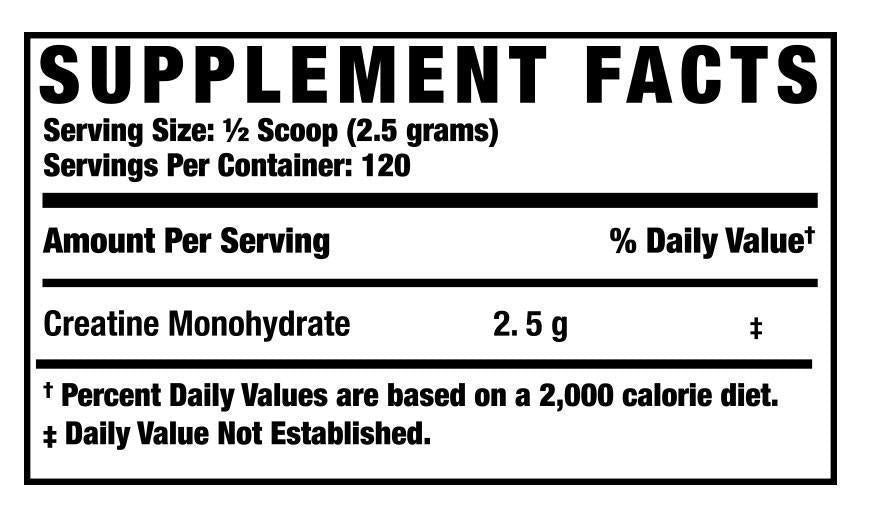 Nutrition facts for Ronnie Coleman Creatine-XS 300g (120 Servings) - Unflavored