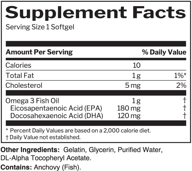 Nutrition facts for Rule 1 Fish Oil 100 Softgels