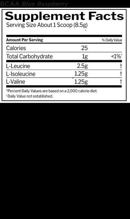 Nutrition facts for Rule 1 R1 BCAA - Blue Raspberry