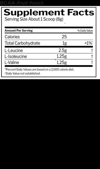 Nutrition facts for Rule 1 R1 BCAA - Fruit Punch
