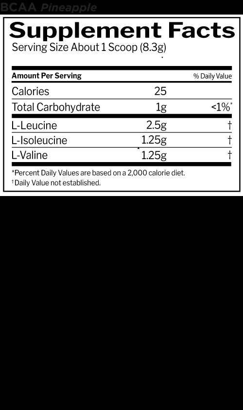 Nutrition facts for Rule 1 R1 BCAA - Pineapple
