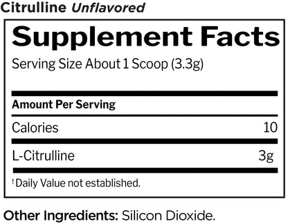 Nutrition facts for Rule 1 R1 Citrulline - Unflavored