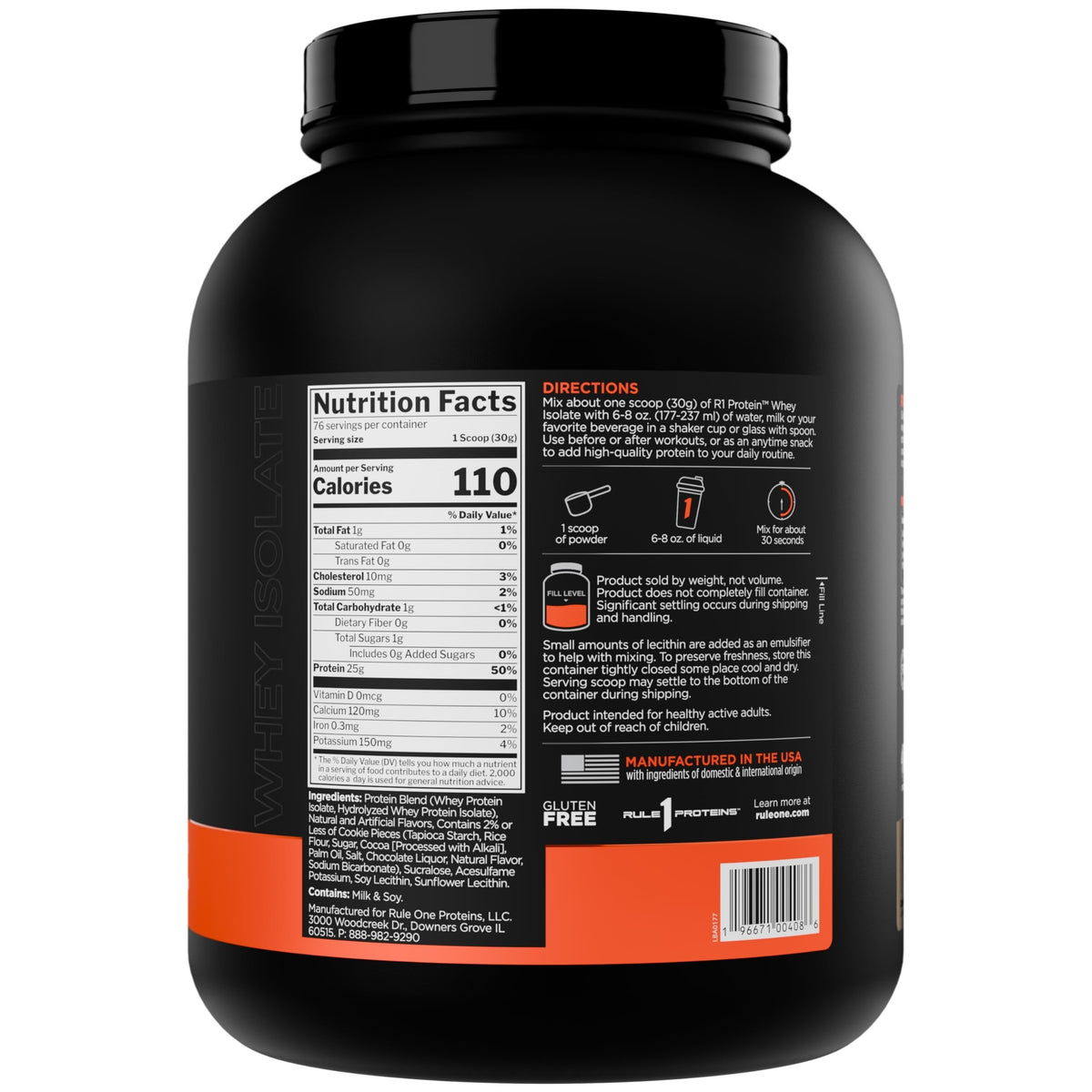 Nutrition facts for Rule 1 R1 Protein Whey Isolate 5lbs - Cookies & Creme