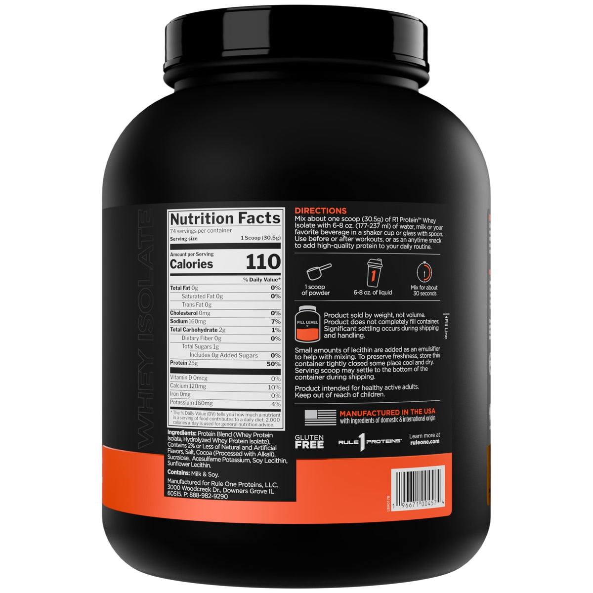 Nutrition facts for Rule 1 R1 Protein Whey Isolate 5lbs - Salted Caramel