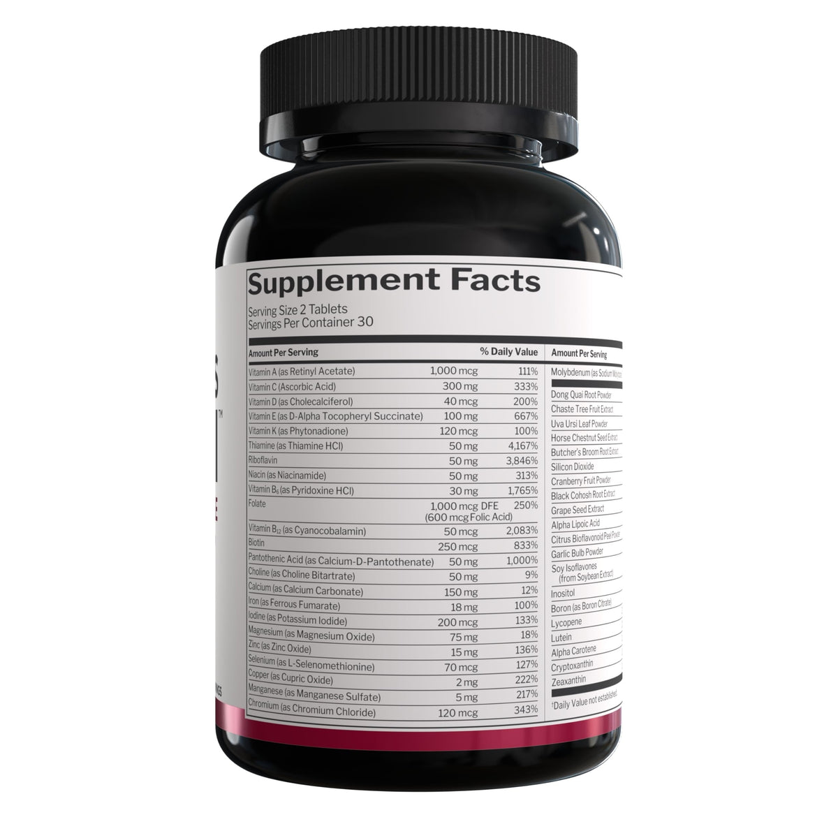 Nutrition facts for Rule 1 Women's Multi 60 tabs