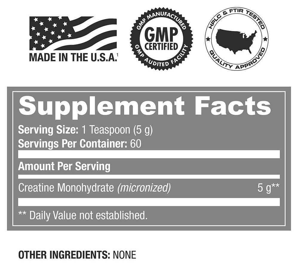 Nutrition facts for SAN Nutrition Performance Creatine Monohydrate (300g)