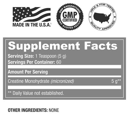Nutrition facts for SAN Nutrition Performance Creatine Monohydrate (300g)