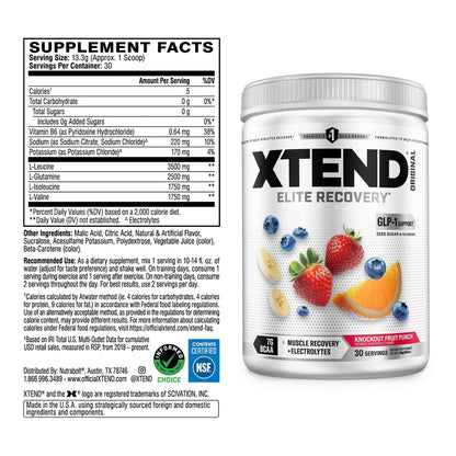 Nutrition facts for Scivation Xtend BCAA - Knockout Fruit Punch