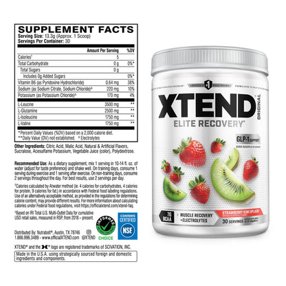 Nutrition facts for Scivation Xtend BCAA - Strawberry Kiwi