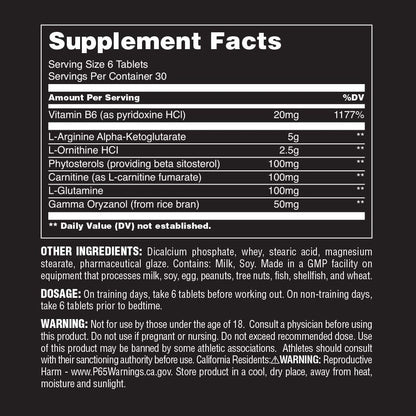 Nutrition facts for Universal Nutrition GH Max 180 tabs