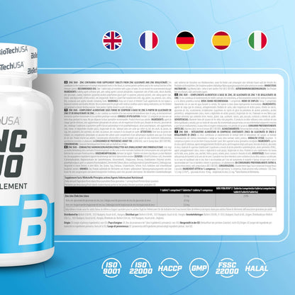 Nutrition facts for BiotechUSA Zinc Duo 60 Caps